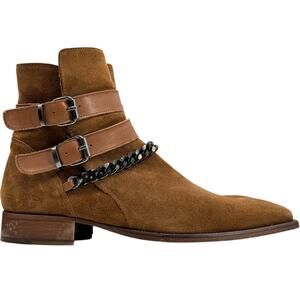 ALDO Chain Double Buckle Boot SZ 7.5 Men's Ankle Brown Suede Boots Capsule Chic